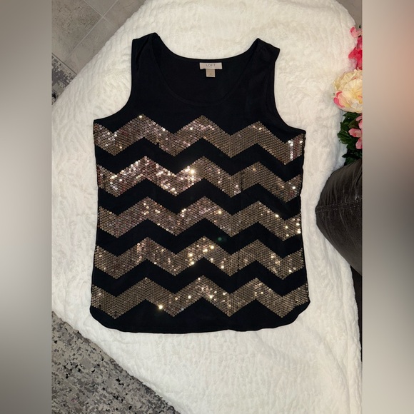 LOFT Tops - 3 x 20$ LOFT Black and Gold Sequin Tank Top size XS